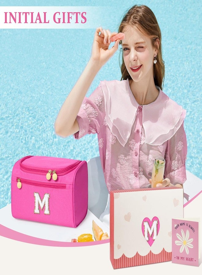 COSHAYSOO Hanging Toiletry Skin Care Bag Travel Size Spa Sleepover Party Supplies Gifts for Teen Girls Cheerleader Cheer Dance Recital Summer Camp Weekend Overnight Essentials Pink Initial Letter M - Image 2